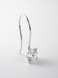 Curved hook silhouette detail on MNML Callie 925 silver rhodium solitaire hook drop