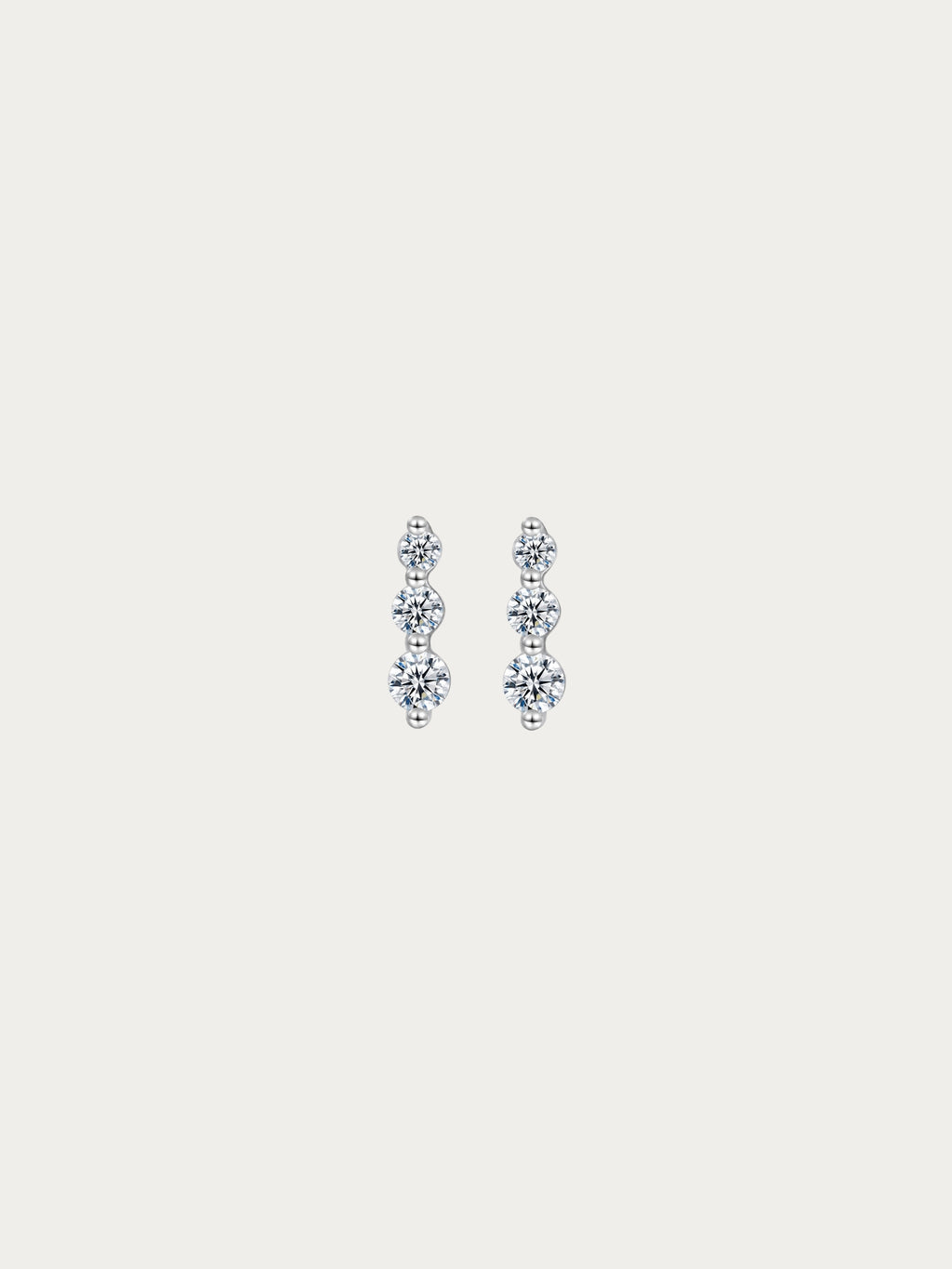 Camey Lush Trio Drop Earrings with three graduated round CZ stones in 925 sterling silver, front view