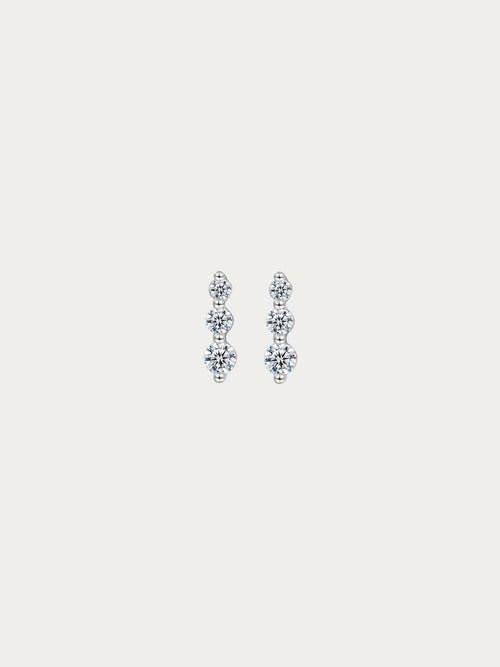 Camey Lush Trio Drop Earrings with three graduated round CZ stones in 925 sterling silver, front view