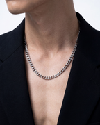 Male model wearing MNML Carter Cuban Chain Necklace at chest — men's Cuban necklace Malaysia