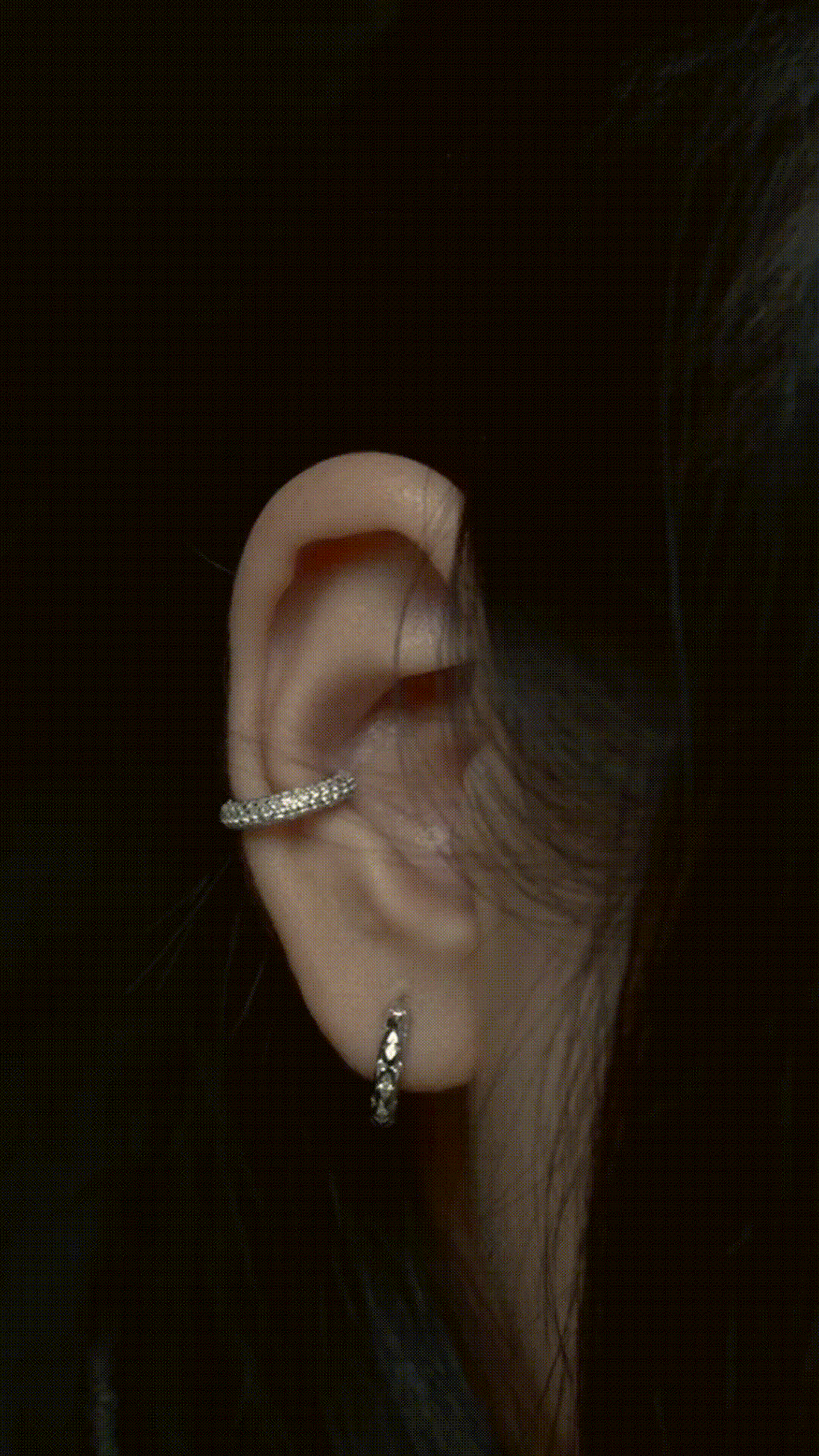 MNML Celine Pavé Ear Cuff styled in ear stack with hoops and studs — Malaysia