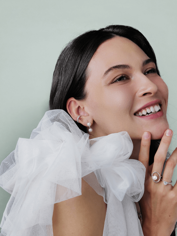 Model wearing MNML Celine Pavé Ear Cuff with no piercing — adjustable ear cuff Malaysia