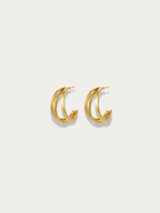 MNML Charlotte Dual Texture Hoop Earrings in gold titanium steel — front view, hoop earrings Malaysia