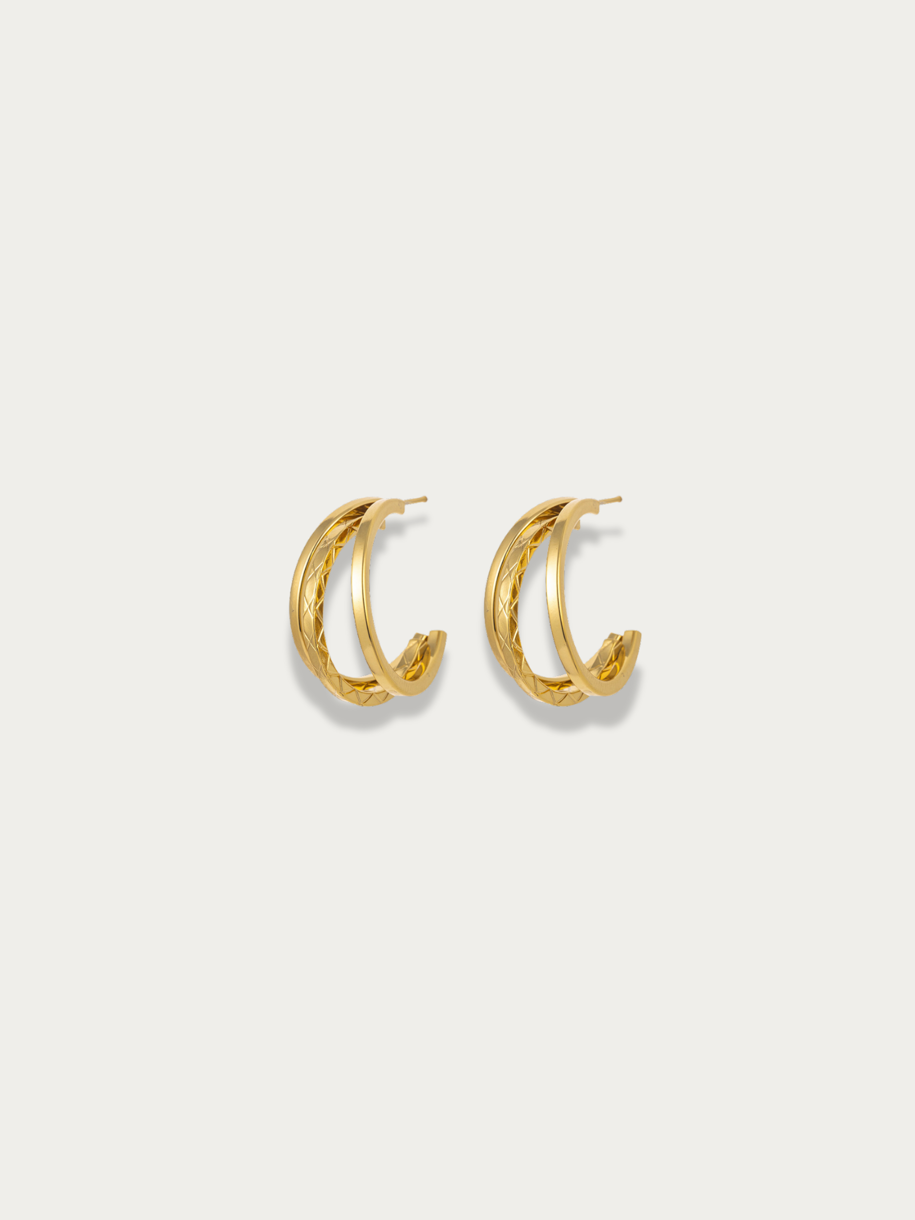 MNML Charlotte Dual Texture Hoop Earrings in gold titanium steel — front view, hoop earrings Malaysia