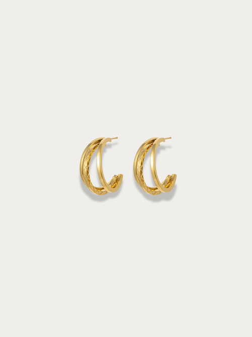 MNML Charlotte Dual Texture Hoop Earrings in gold titanium steel — front view, hoop earrings Malaysia