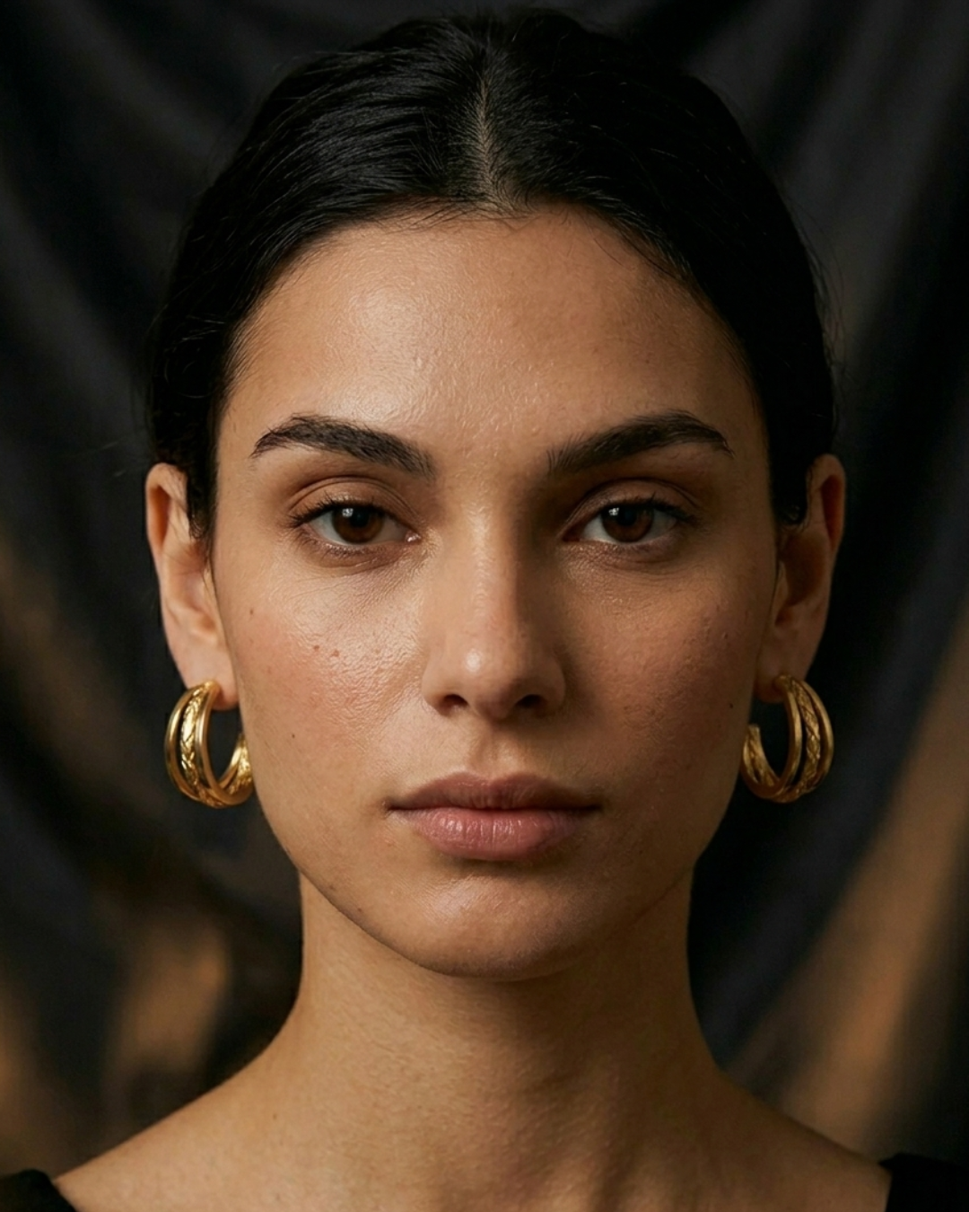 Model wearing MNML Charlotte Dual Texture Hoop Earrings — everyday gold hoop earrings Malaysia