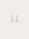 Cherry Bloom earrings with a genuine freshwater pearl hanging from a knotted 925 sterling silver stem, front view