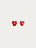 Cherry Jelly Heart Stud Earrings with a glossy cherry red heart on 925 sterling silver posts, front view