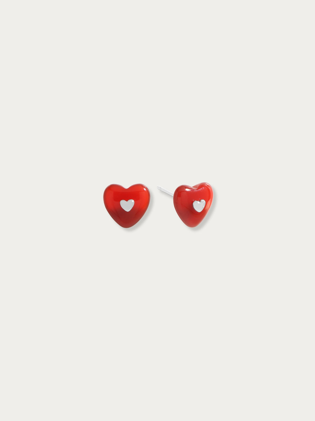 Cherry Jelly Heart Stud Earrings with a glossy cherry red heart on 925 sterling silver posts, front view