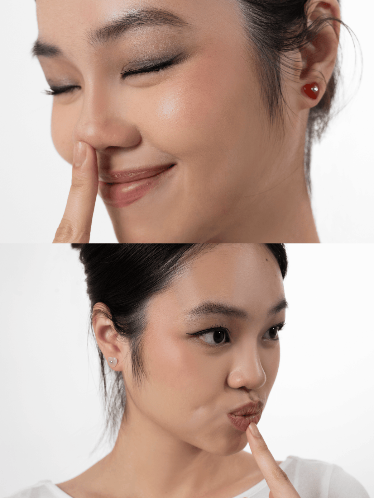 Cherry Jelly Heart stud worn on the ear lobe