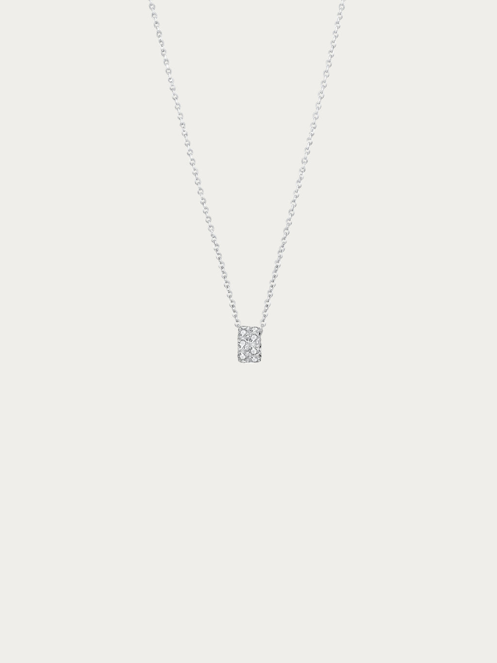 Cielo rolling pendant necklace with a fully pavé-set CZ cylinder in silver tone on 925 sterling silver, front view