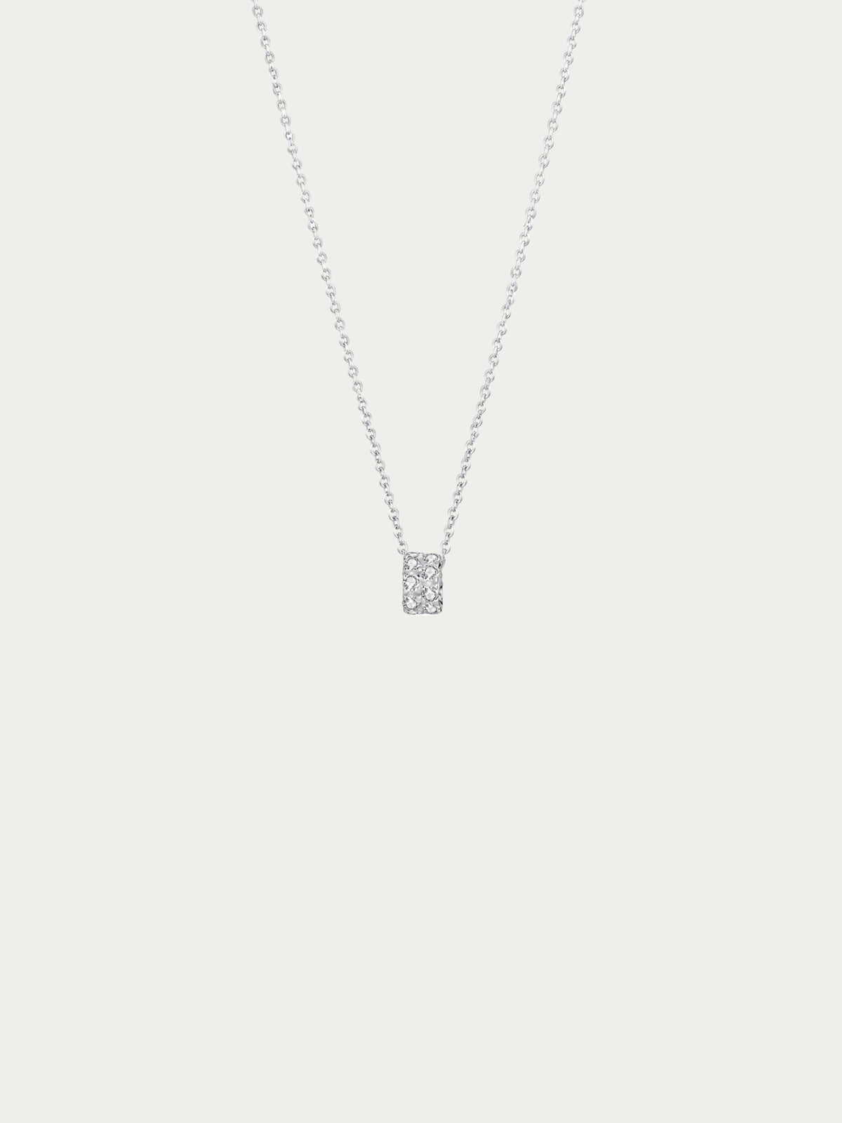 Cielo rolling pendant necklace with a fully pavé-set CZ cylinder in silver tone on 925 sterling silver, front view