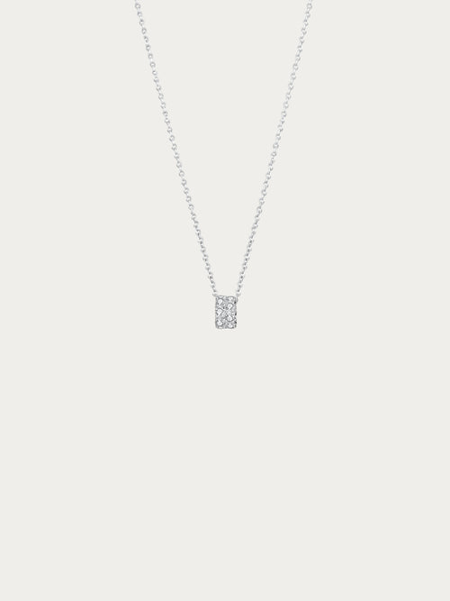 Cielo rolling pendant necklace with a fully pavé-set CZ cylinder in silver tone on 925 sterling silver, front view