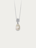 Clara Snow Pearl Necklace with snowflake pendant, 925 sterling silver