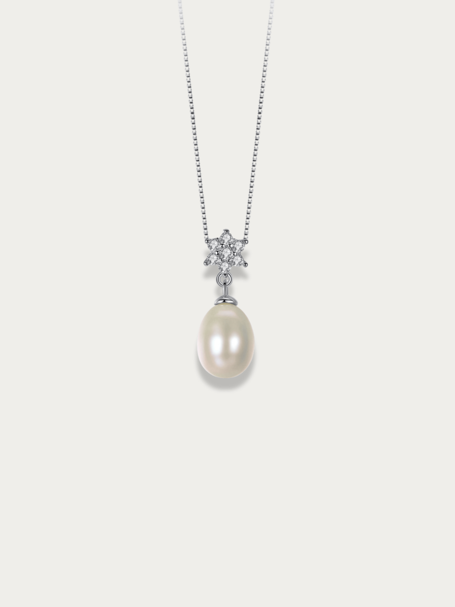 Clara Snow Pearl Necklace with snowflake pendant, 925 sterling silver