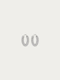 Classic Lush Pavé Huggie Hoop Earrings with a three-row pavé CZ band in rhodium-plated 925 sterling silver, front view