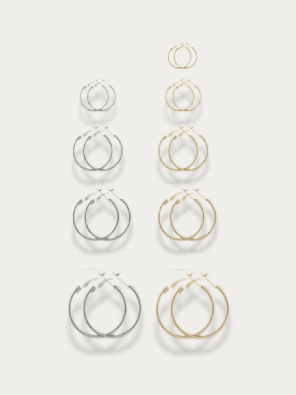 MNML Classic Thin Essential Hoop Earrings size scale reference — 20mm to 80mm range stainless steel