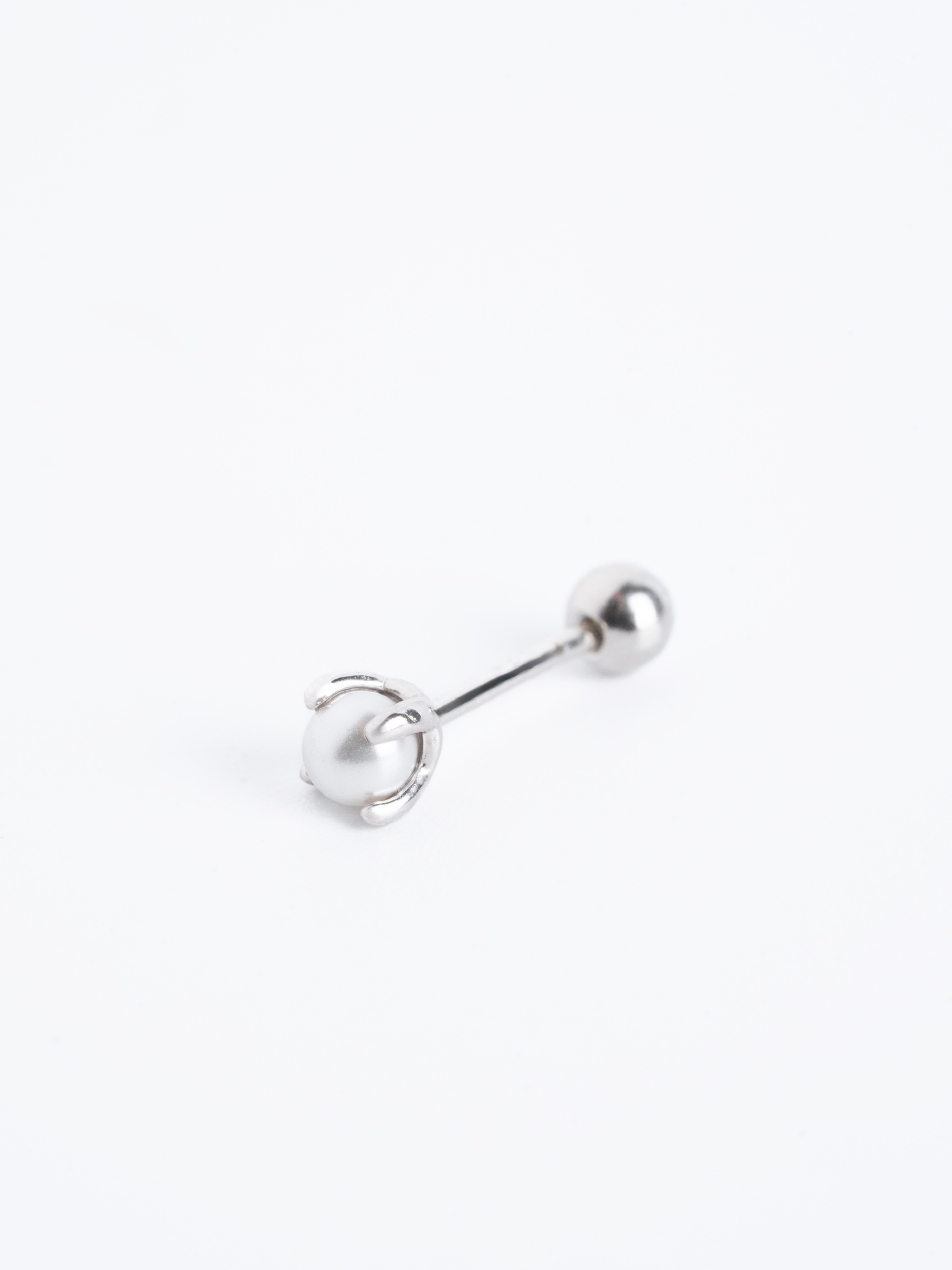 MNML Clawed Pearl Single Barbell Stud in 925 silver — front view, pearl barbell earring Malaysia