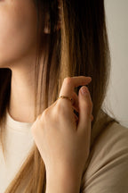 Model wearing MNML Cleo Flat Chain Ring on finger — everyday stack ring Malaysia