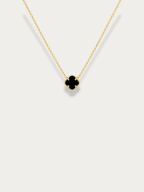 Close-up of black enamel clover on MNML Clover Duo Necklace — bold contrast titanium detail