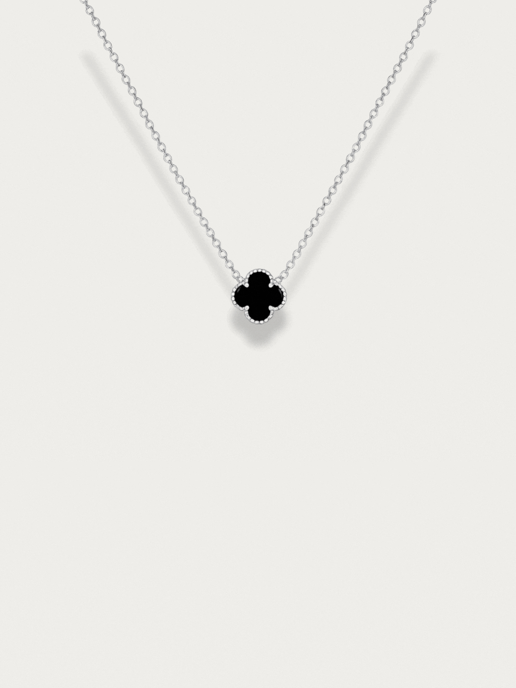 MNML Clover Duo Cable Chain Necklace titanium black enamel side — front view, clover necklace Malaysia