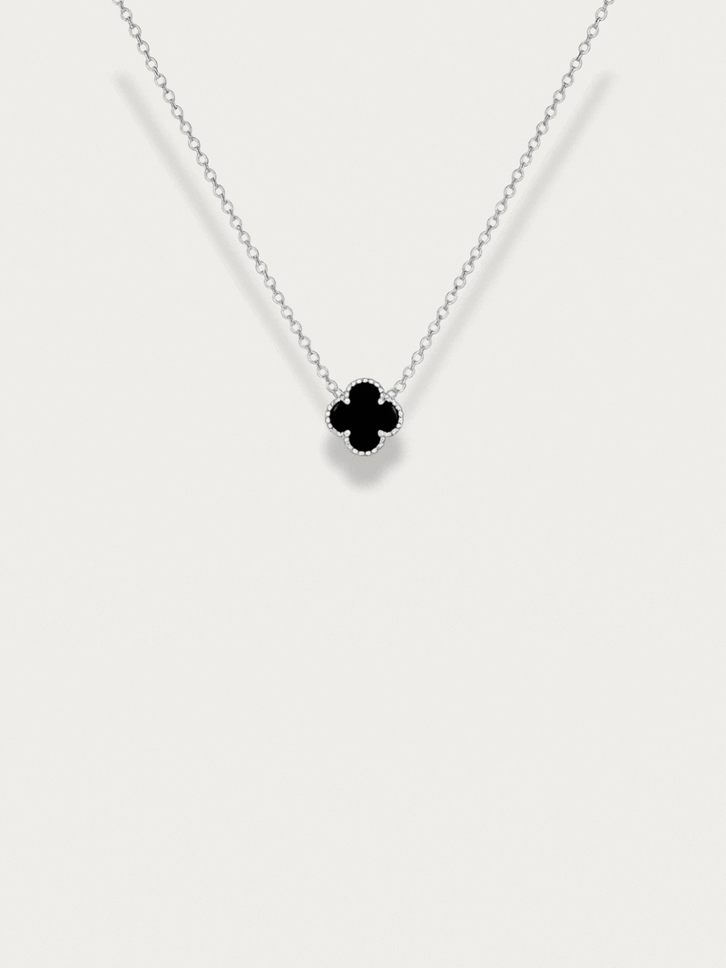 MNML Clover Duo Cable Chain Necklace titanium black enamel side — front view, clover necklace Malaysia