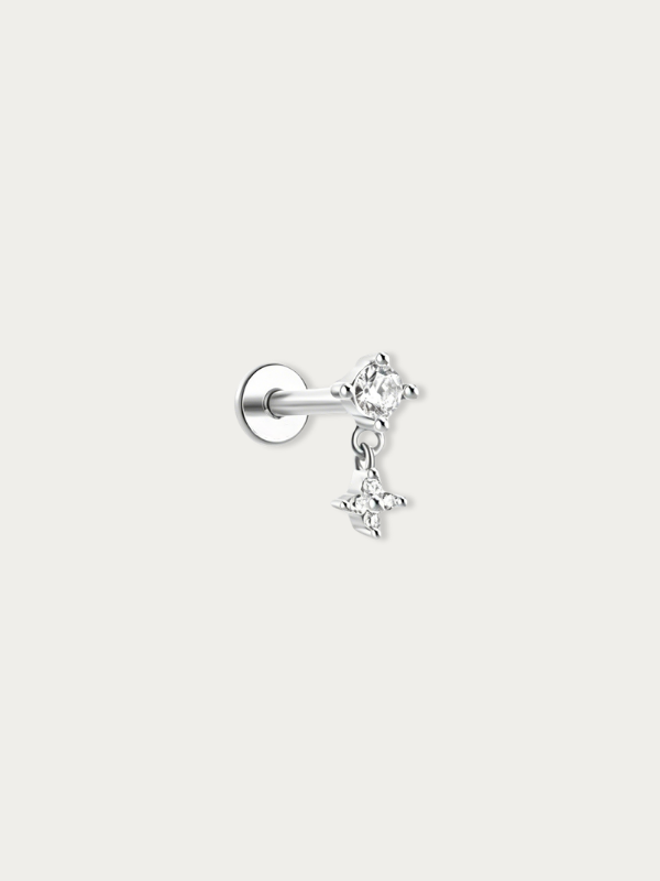 MNML Clovera Drop Flatback Stud in 925 silver with CZ — front view, floral drop earring Malaysia
