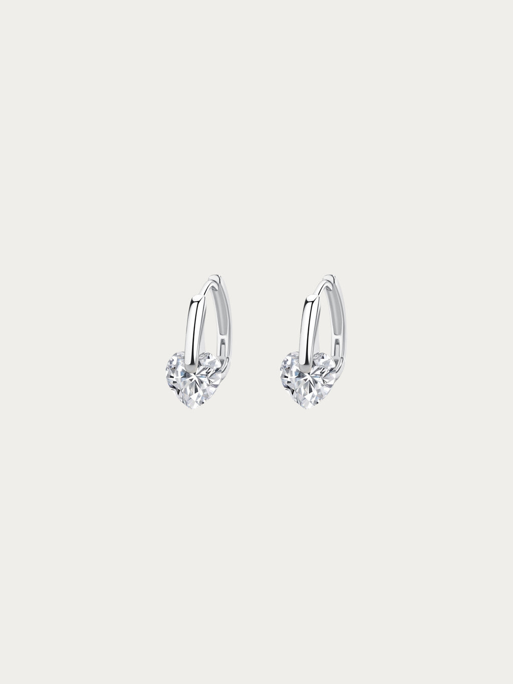 Coco Adore Heart Hoop Earrings with a heart-cut 5A CZ hanging from a rhodium-plated 925 silver huggie, front view