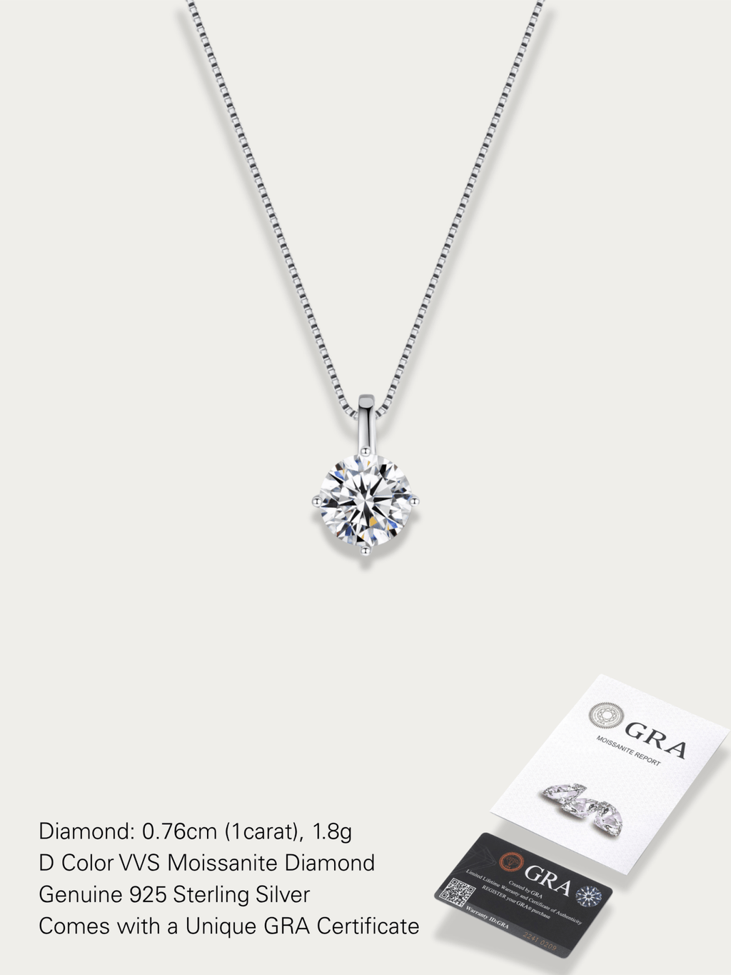MNML Cosette Classic Moissanite Necklace 1ct in 925 silver — front view, moissanite necklace Malaysia