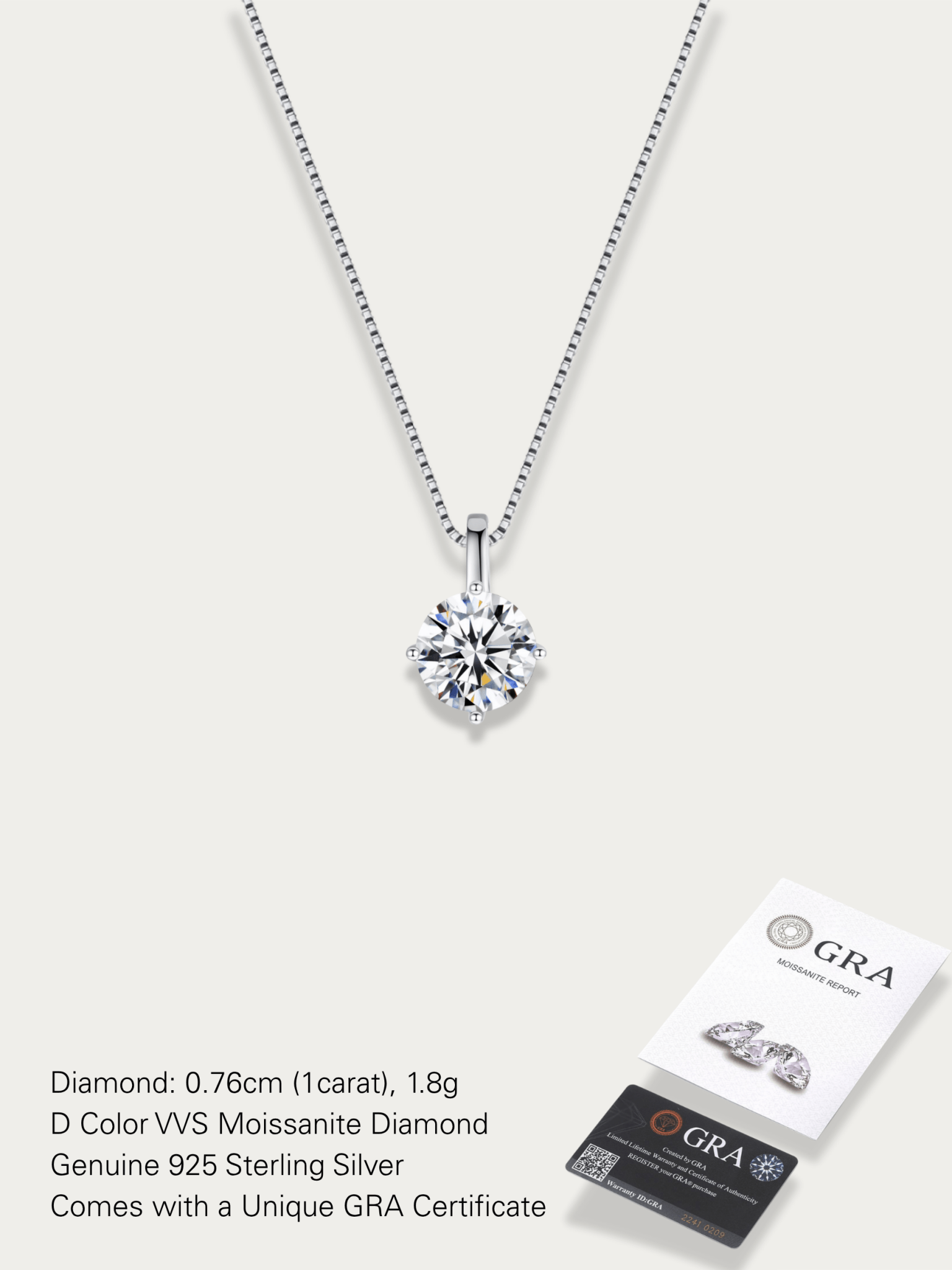 MNML Cosette Classic Moissanite Necklace 1ct in 925 silver — front view, moissanite necklace Malaysia