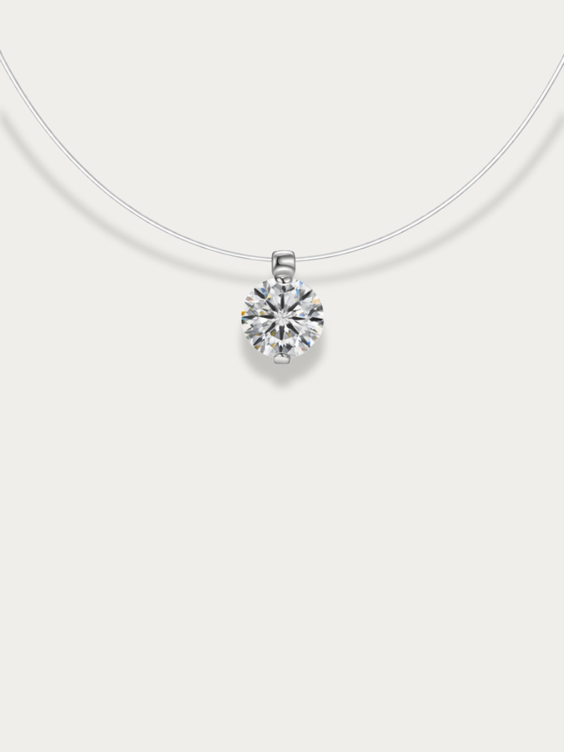 MNML Courtney Floating Solitaire Diamond Necklace in 925 silver — front view, floating diamond necklace Malaysia