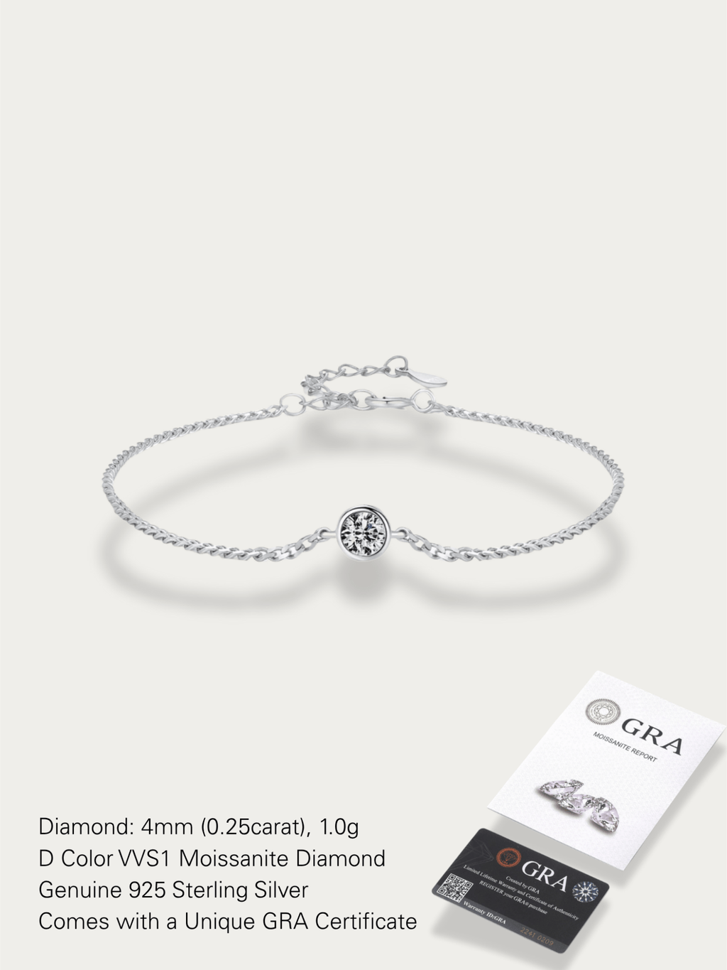Daphne Moissanite Solitaire Bracelet in 925 sterling silver