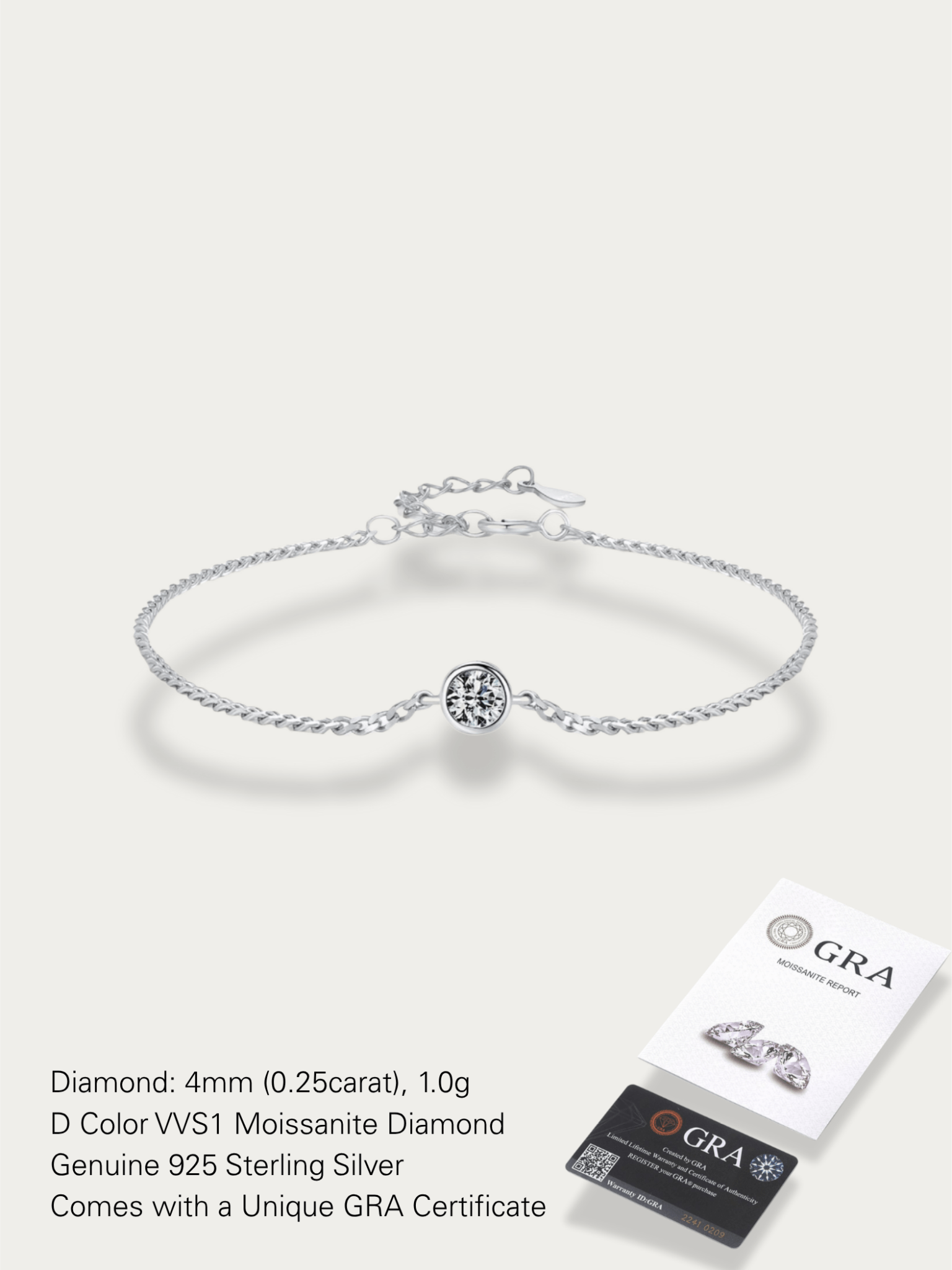 Daphne Moissanite Solitaire Bracelet in 925 sterling silver