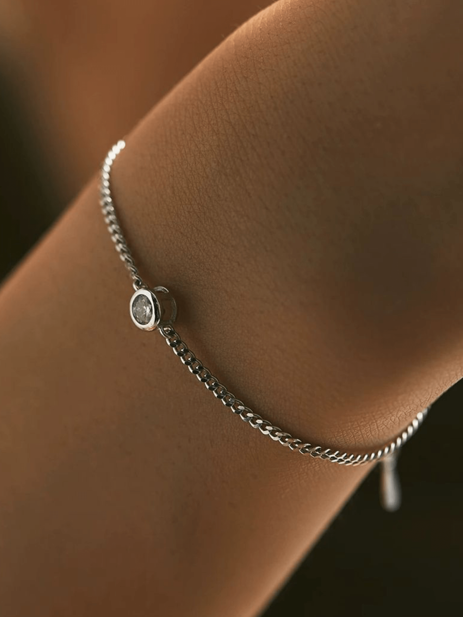 Daphne moissanite bracelet worn on the wrist