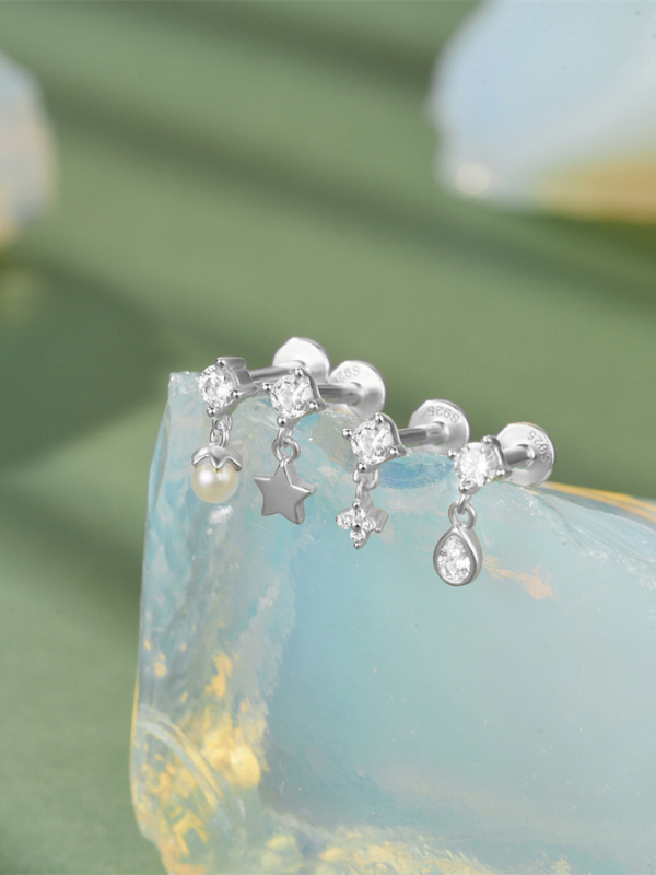 5A CZ zirconia accent on MNML Drop Flatback Stud — precise sparkle detail