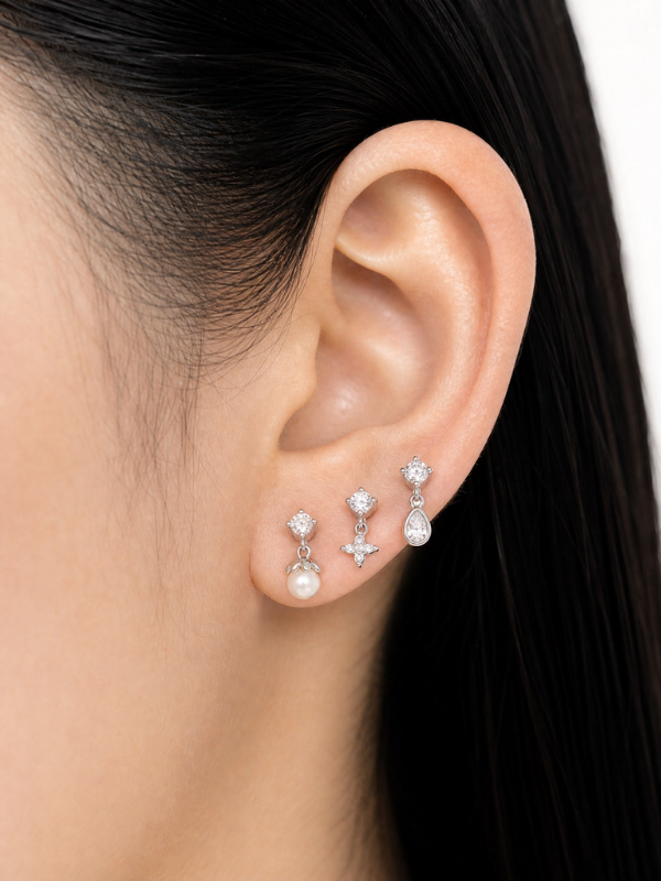 Model wearing MNML Drop Flatback Stud — ear curation stud earring Malaysia