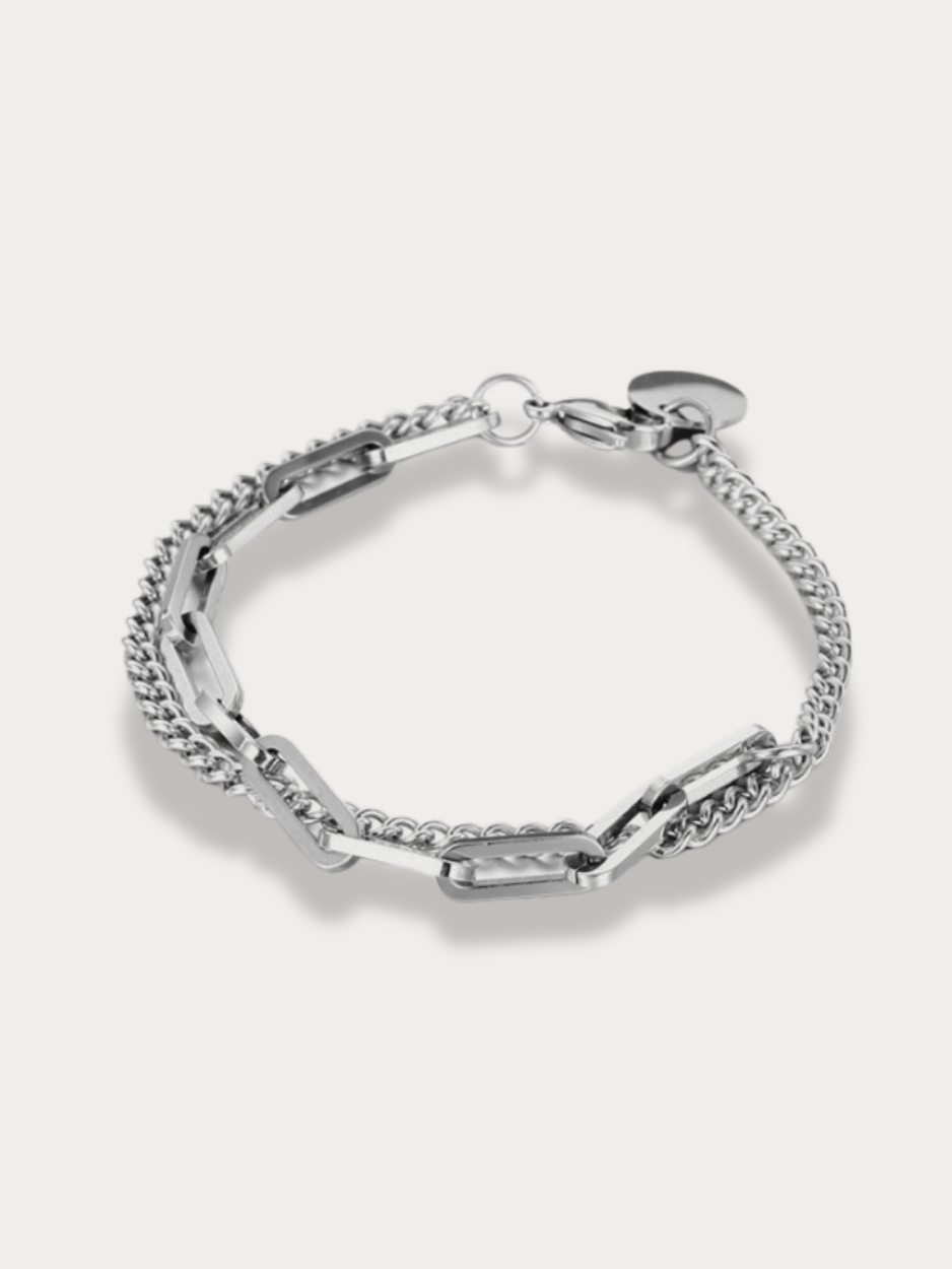 MNML Dualis Paperclip Bracelet in stainless steel silver — front view, layered chain bracelet Malaysia