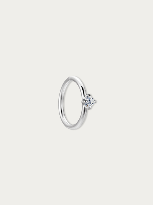 MNML Elara Seamless Single Crystal Hoop in 925 silver rhodium with CZ — front view, seamless hoop earring Malaysi