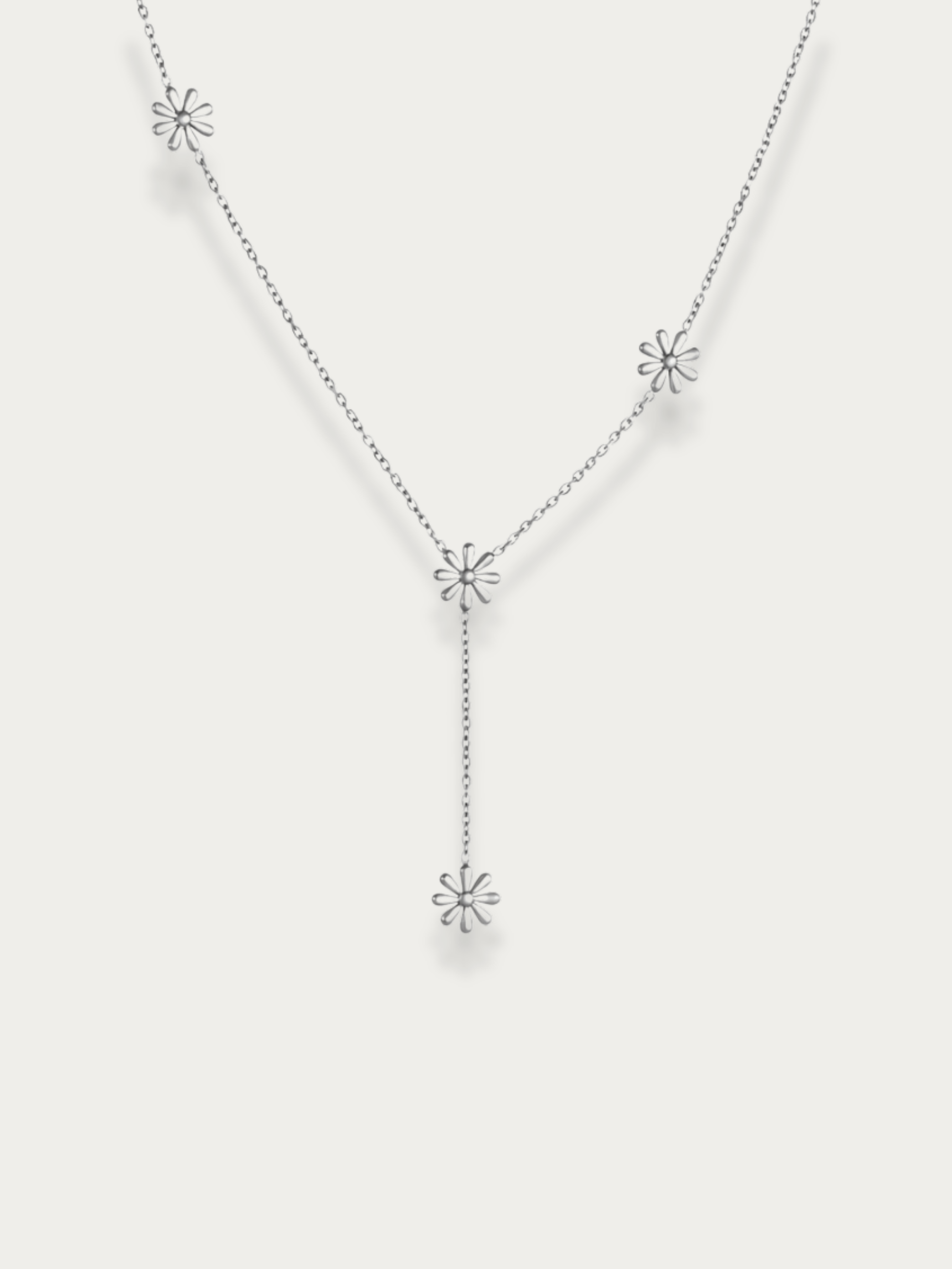 MNML Elia Daisy Lariat Necklace in stainless steel silver — front view, daisy lariat necklace Malaysia
