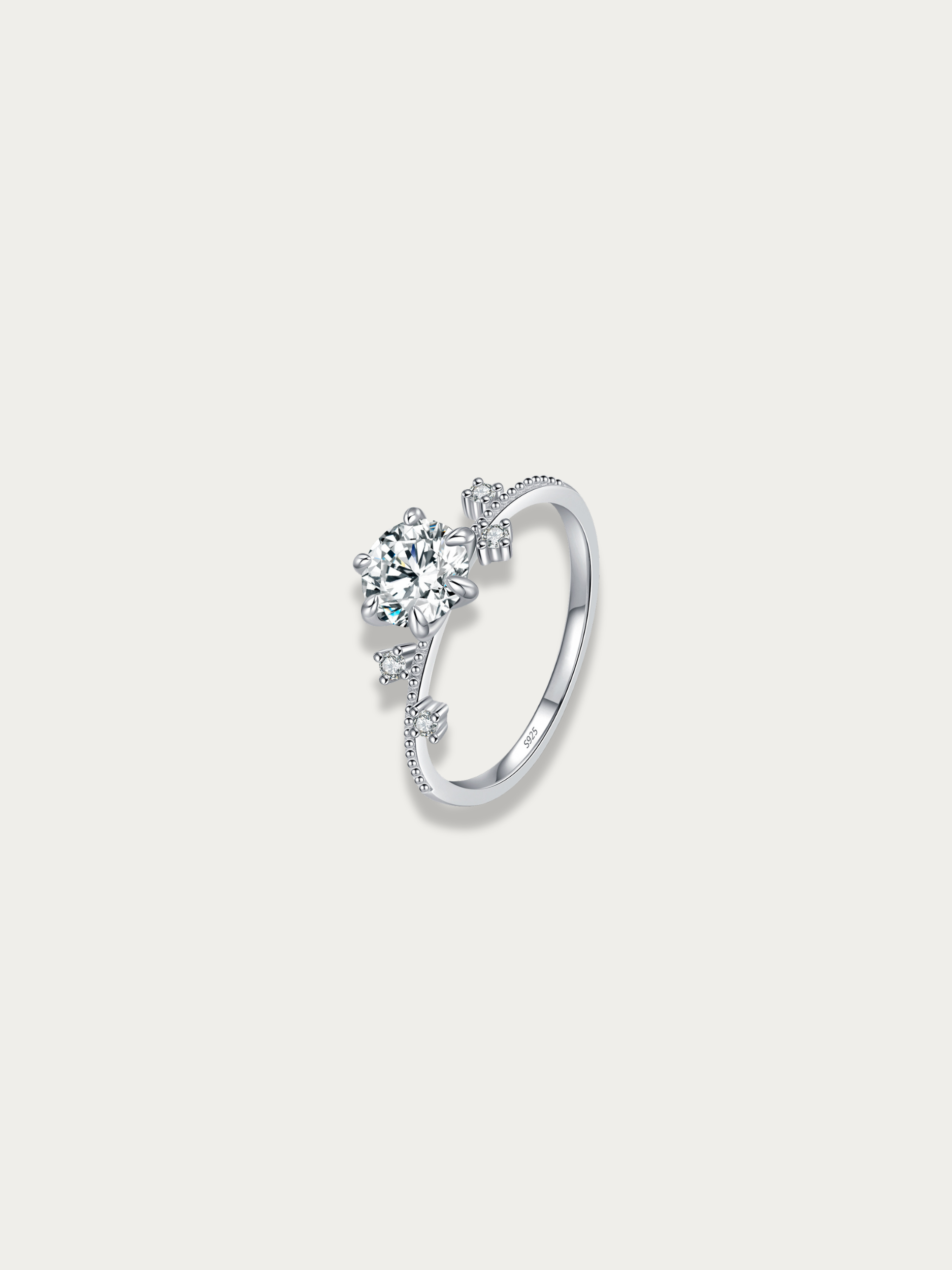 MNML Elijah 1ct Moissanite Bloom Ring in 925 silver — front view, moissanite ring Malaysia