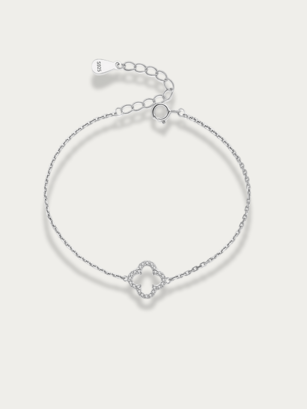 Élise Hollow Clover Bracelet in 925 sterling silver with pavé CZ outline