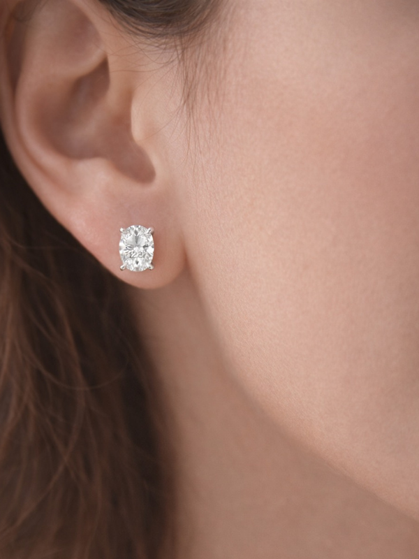 Model wearing MNML Élora Eternal Brilliance Stud Earrings at lobe — elegant oval stud earrings Malaysia