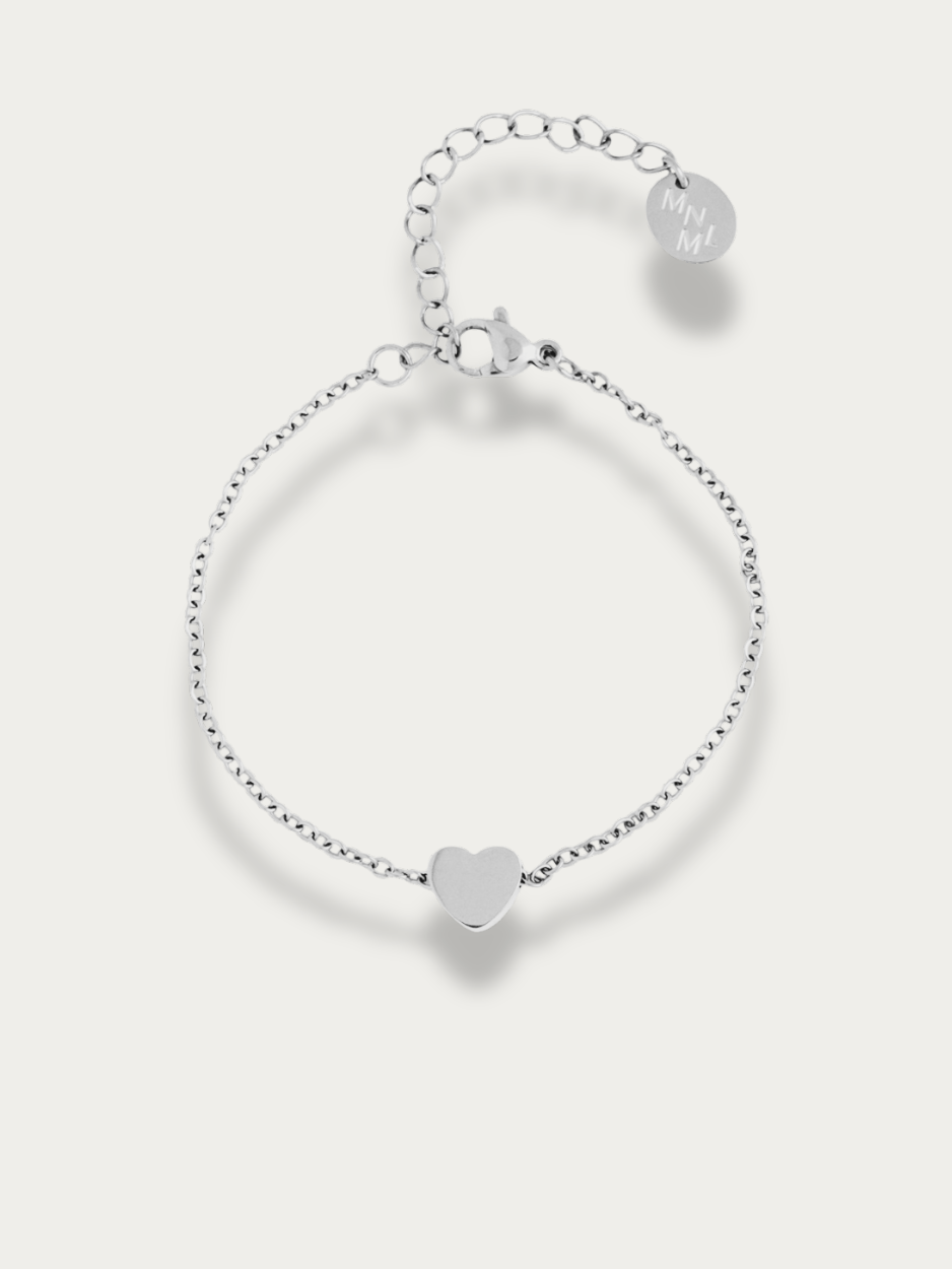 MNML Erina Mini Heart Engravable Bracelet in stainless steel silver — front view, engravable bracelet Malaysia