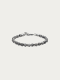 Ezra earth stone bracelet with grey map stone beads, polished steel spacers and a lobster clasp, front view