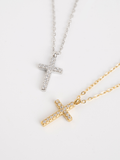 MNML Faith Cross Pendant Necklace in silver and gold flat lay — titanium CZ cross jewelry Malaysia