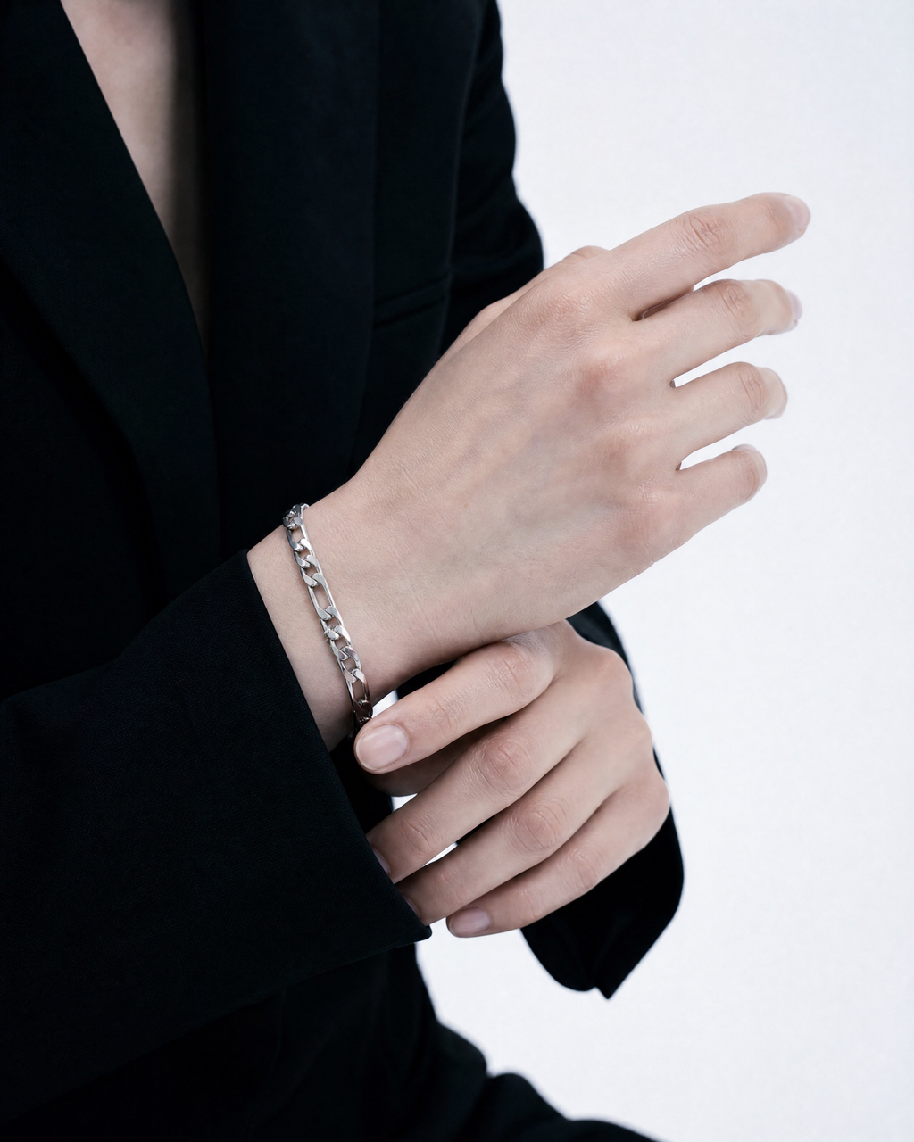 Male model wearing MNML Farell Figaro Chain Bracelet — men's Figaro bracelet Malaysia