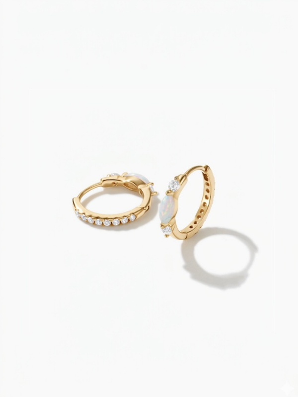MNML Ferris Two-Way Opal & Stones Single Hoop in 925 silver — opal front view, reversible hoop earring Malaysia in gold