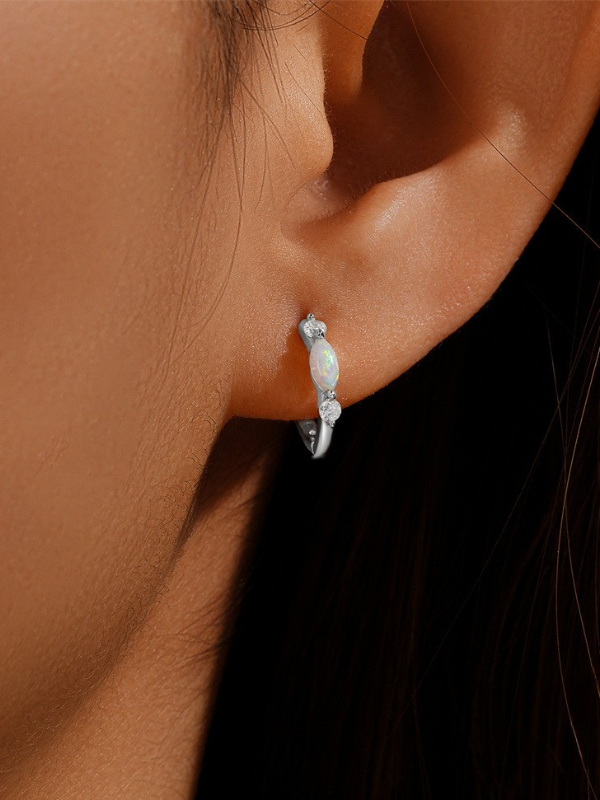 Model wearing MNML Ferris Two-Way Hoop metal side — minimal clean hoop everyday styling Malaysia