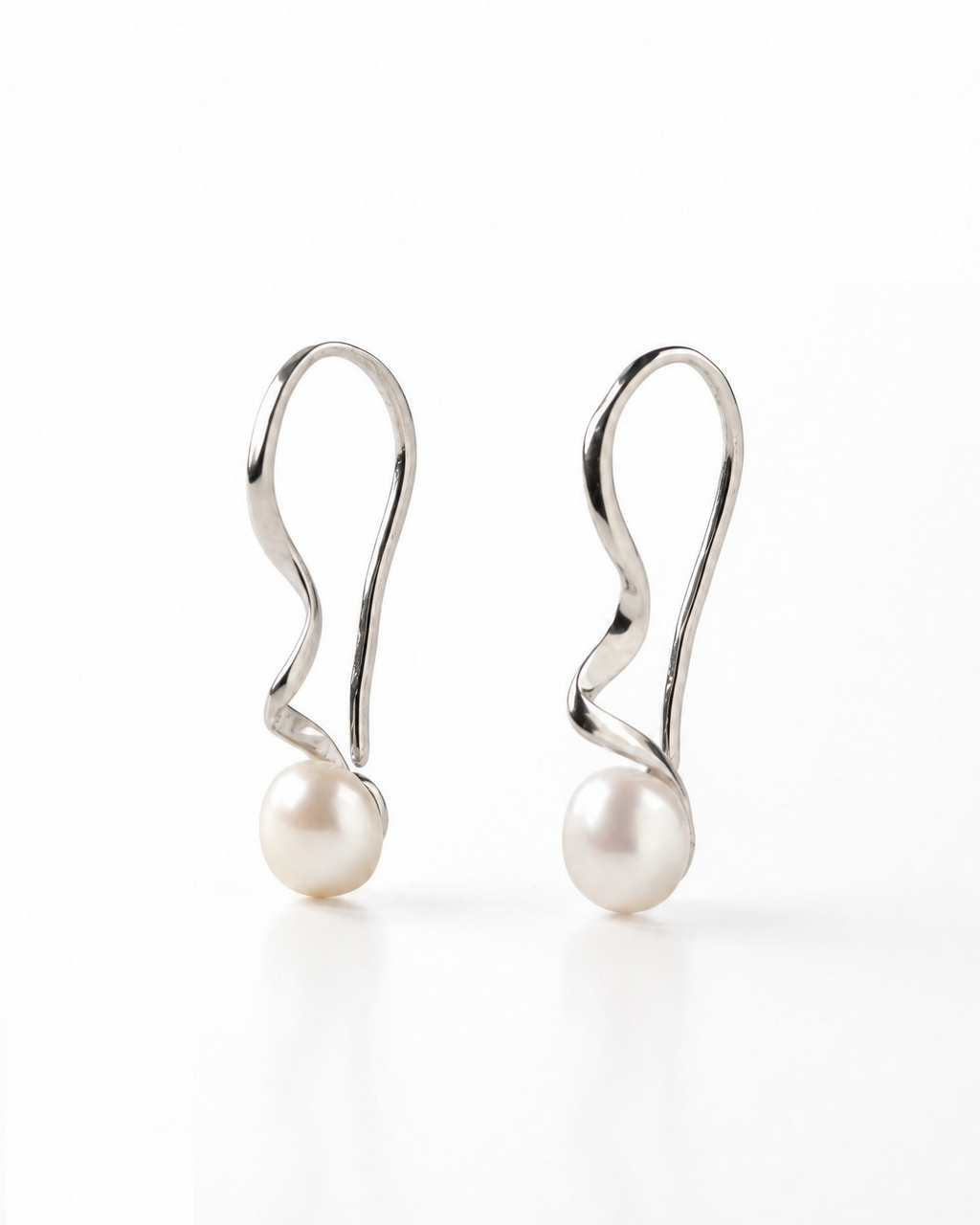 Fluidity Wave Freshwater Pearl Drop Earrings in 925 sterling silver 
