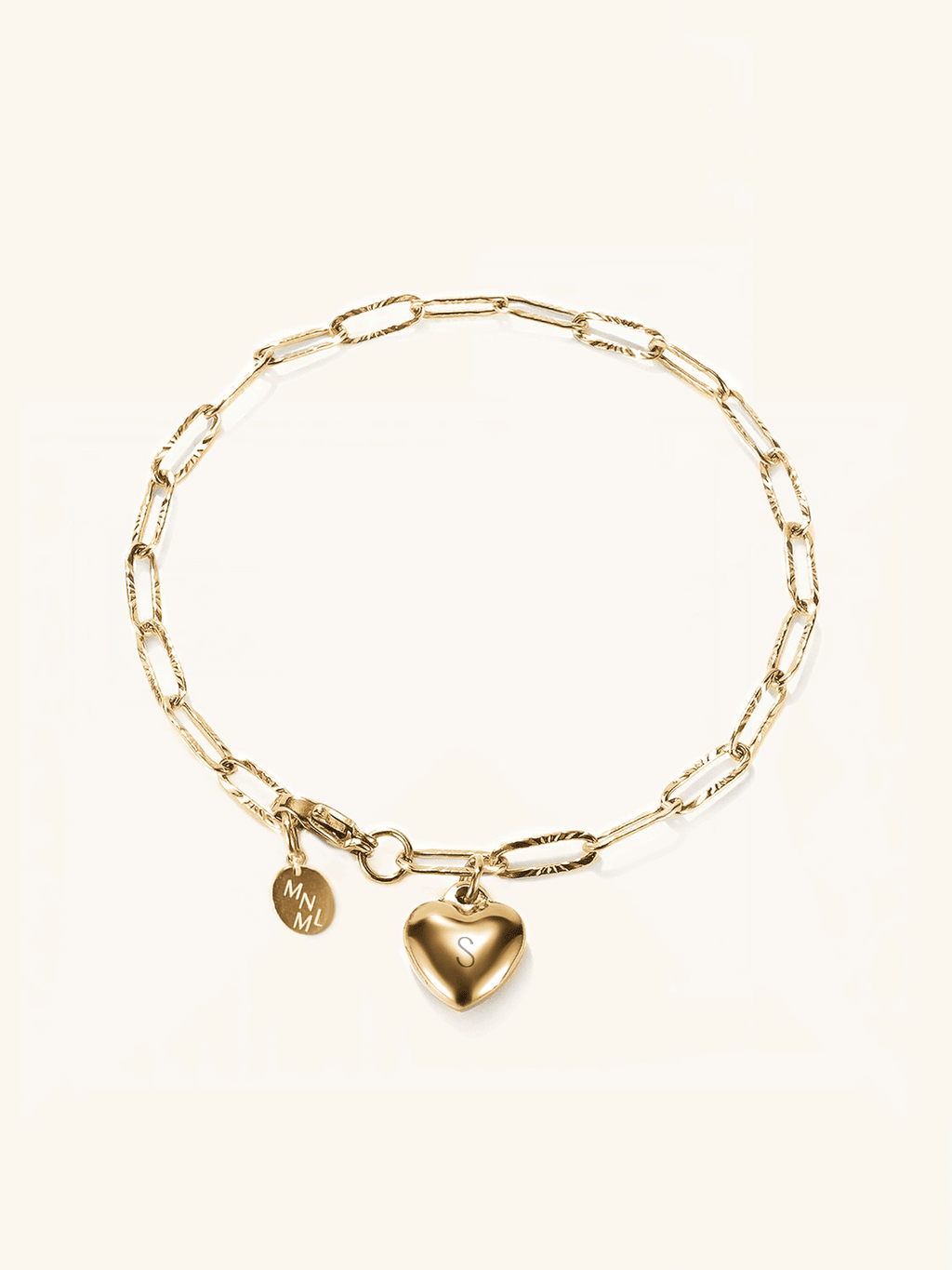MNML Heart Chain Engravable Bracelet in titanium gold — gold heart charm bracelet Malaysia